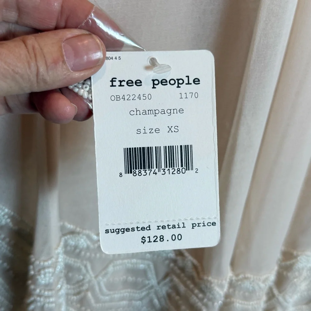 FREE PEOPLE Champagne Beaded Swing Tank Top Soft Pink Geometric Beadwork XS - Picture 5 of 10